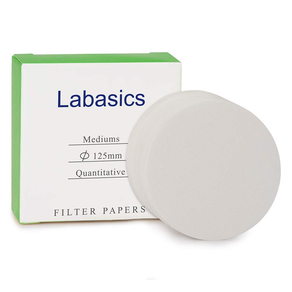 Labasics Cerchi di Carta da Filtrante Quantitativi, Carta da Filtro in Diametro di 125 mm con Velocità di Filtrazione Media di Trattenimento Delle Particelle da 20 Micron, Confezione da 100
