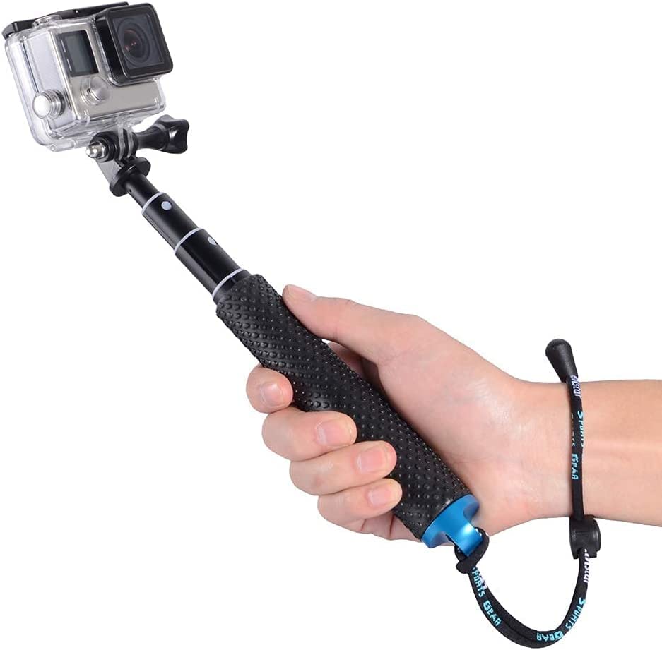 Selfie Stick, 19" Waterproof Hand Grip Adjustable Extension Monopod Pole Fit for Hero (2018) Hero 7 6 5 4 3+3 2 1 Session, Fit for AKASO Xiaomi Yi SJCAM SJ4000 SJ5000 SJ6000 More (Blue)