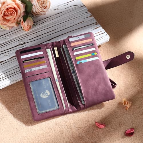 Personalized Wallet for Women Custom Birth Flower & Name Wristlet Women Wallets Leather Purse for Women Card Holder Wallet Gifts for Women Mom (Purple)3