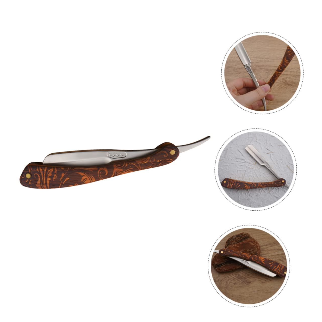 Rasoio Dritto in Acciaio Inox, Stile Vintage Classico Marrone | Uso Manuale, Finitura Legno, per Casa e Uso Personale, Rasatura Pulita e Liscia
