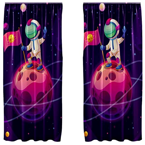Cortinas de universo espacial polivalentes juego de 2 paneles con estampado multicolor de 55x84 2