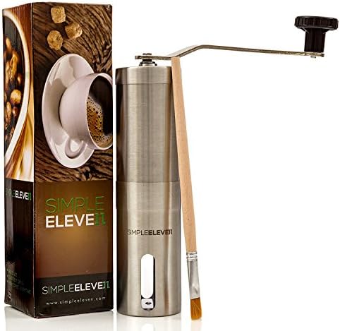 Premium Manual Coffee Grinder | High Quality Adjustable Ceramic Burr | Professional Stainless Steel | Hand Crank Operated | FREE Brush | Perfect for French Press, Espresso or as Spice and Herb Grinder