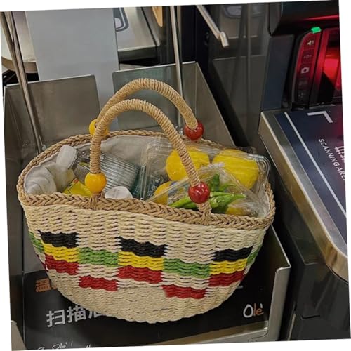 NOLITOY Straw Woven Tote Bag for Women Handmade Picnic Basket Capacity Shoulder Bag for Travel Shopping Beach Unique Design Natural Straw Material3