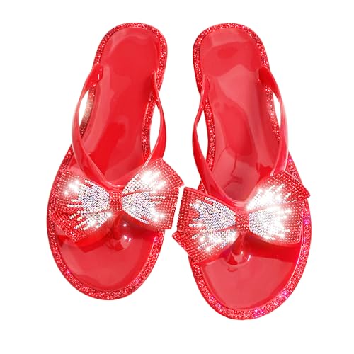 Image of Mtzyoa Women Flip-Flops Flat Sandals Jelly Bow Beach Flat Rivets Rain Cute Dressy Summer Sandals
