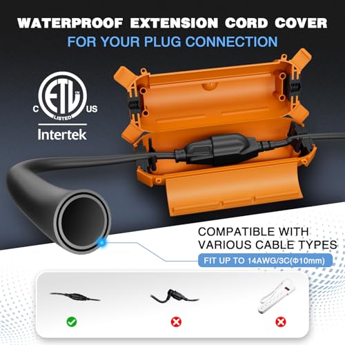 Image of Flemoon 3 Pack Outdoor Extension Cord Waterproof Cover, for Outlet | Small Electrical Connection Box for Straight Plug, Socket, Halloween, Christmas Holiday Decoration String Light, Orange