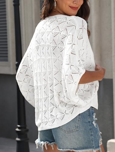 Women 2025 Batwing Hollow Out Open Front Summer Lightweight Sweater Crochet Cardigan3