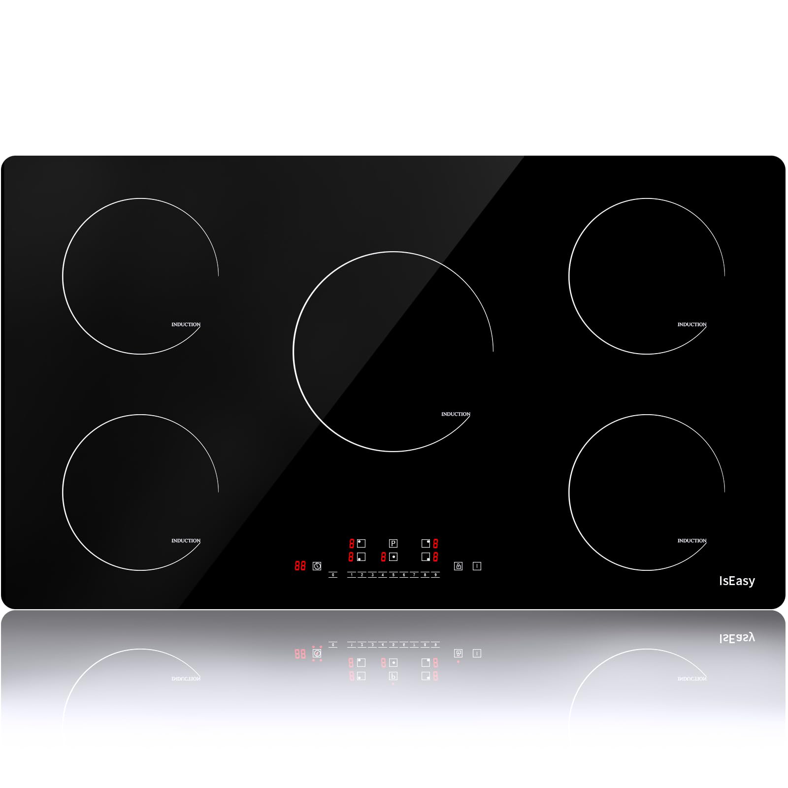 Piano Cottura a Induzione 5 Fuochi, Piano Cottura Elettrico 90 cm 8600 W piastra a Induzione Integrata, Controllo Touch, Blocco Sicurezza Bambini e Timer
