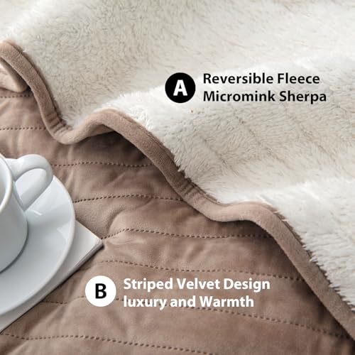 KASENTEX Plush Poly Velvet Lavish Design Quilt Set with Reversible Fleece Micromink Sherpa - Luxurious Bedding Soft & Warm Comforter Machine Washable Comforter (Taupe Brown, King + 2 Shams) - Image 2