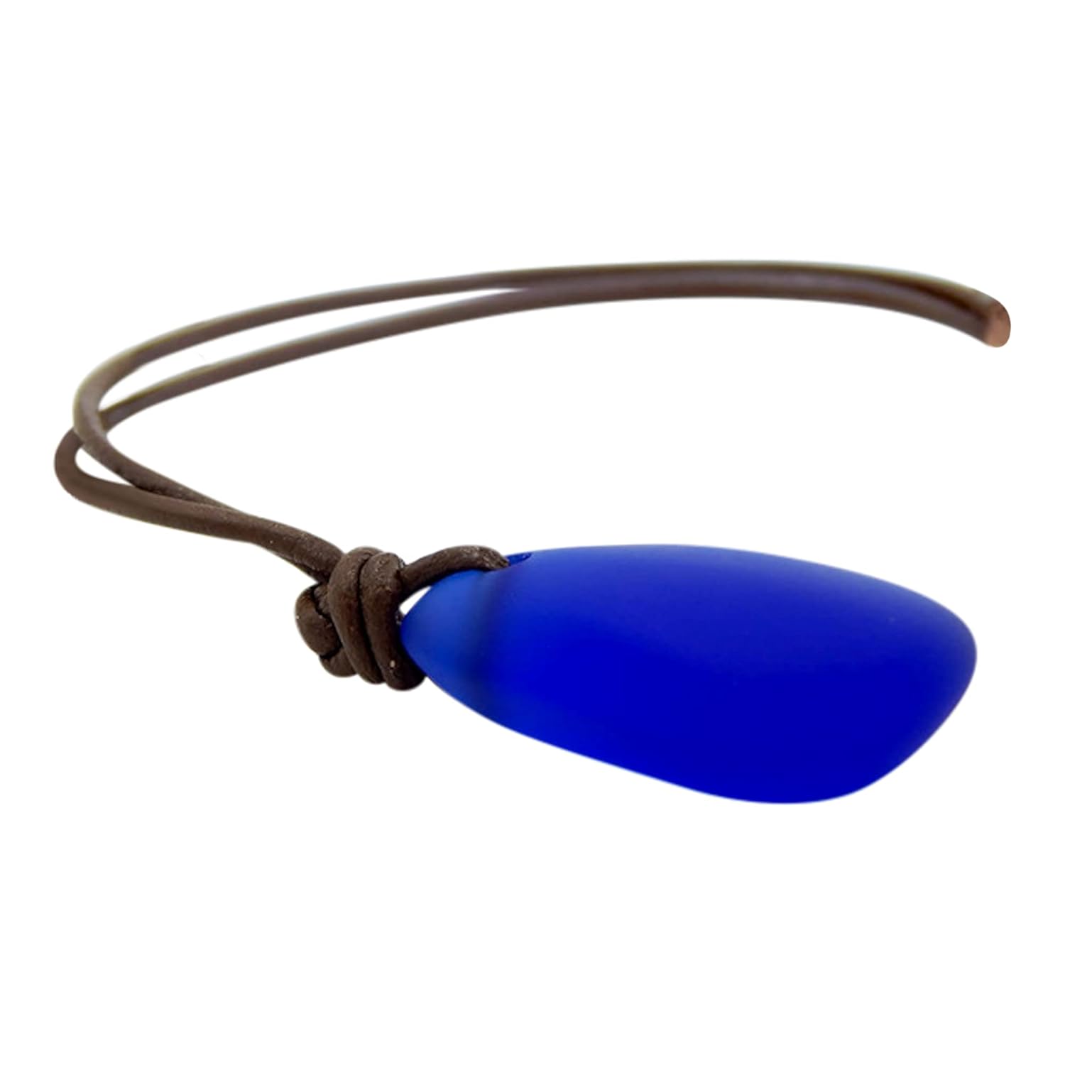 Handmade Cobalt blue Leather Sea Glass Necklace, Sea Glass Jewelry, Leather Jewelry