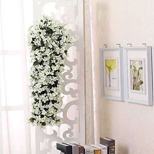 Evoio Artificial Violet Ivy Hanging Flowers, 2Pcs Silk Hanging Basket Lifelike Garland For Home Wedding Garden/Yard String Floral Decoration (White) #TOP2