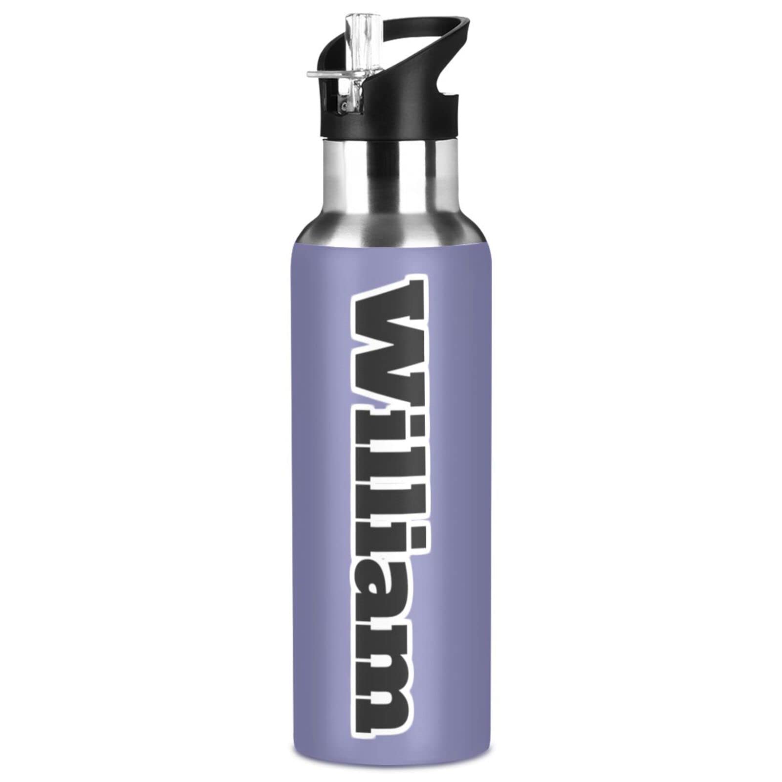 Isolierflasche mit Griff, 900 ml, Violett, auslaufsicher, mit Strohhalm-Deckel, Thermoflasche für Wandern, Camping, BAP-frei