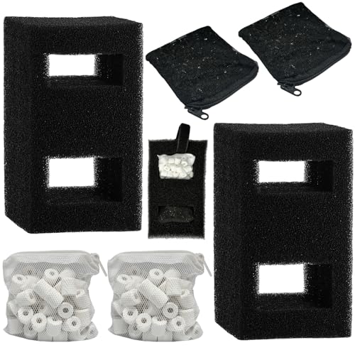 beaufan 2 Set Aquarium-Filtermedien-Kits, kompatibel mit Fluval Flex 57L Aquarien, enthält 2 Kohlefilter-Nachfüllungen, 2 Schaumstofffilter, 2 Keramikringe und 1 Filterkabel