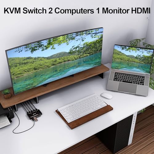 Image of KCEVE KVM Switch 2 Computer 1 Monitor HDMI, KVM Switch 2 Port 8K@60Hz 4K@120Hz, HDMI2.1, HDCP 2.3, HDR 10, 2 Computers Share 1 Monitor Keyboard Mouse, Wired Remote(8K HDMI 2 in 1 Out KVM)