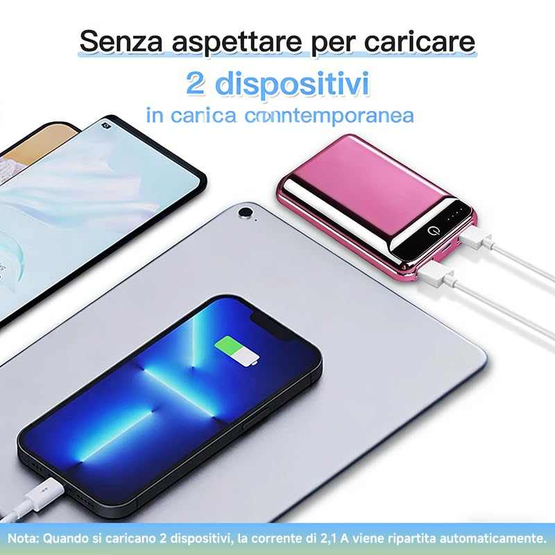 Power Bank 10000mAh: Ricarica rapida tripla, display LCD, compatto e sicuro. Perfetto in movimento.(oro rosa)
