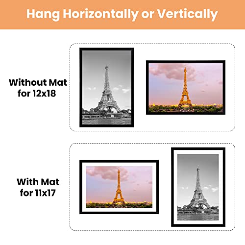 upsimples-12×18-Picture-Frame-Set-of-5Display-Pictures-11×17-with-Mat-or-12×18-Without-MatWall-Gallery-Photo-FramesBlack