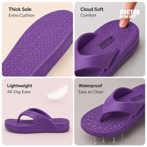 Image of DOCTOR EXTRA SOFT Women's EVA Flip Flop Slippers | Lightweight Cloud Soft Platform Sandals | Thick Cushion Sole, Waterproof Slip-On Thong for Beach, Pool, Indoor & Outdoor Wear D-557