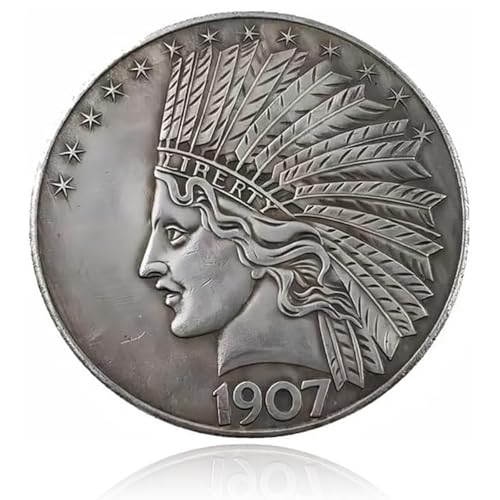 Antique Liberty Indian Head $10 Dollar Coin, Uncirculated Morgan Silver Dollar, Historical Shangui Ritual Coin, Rare Old Coins for Collectors & American Coin Collection (1907 1PCS)