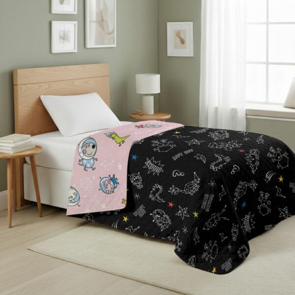 Image of Northwest Peppa Pig Dino Stars Quilted Blanket, Comfy Throw, Lightweight Bedding for Bed, Couch, or Sleepovers, 60 x 80 inches