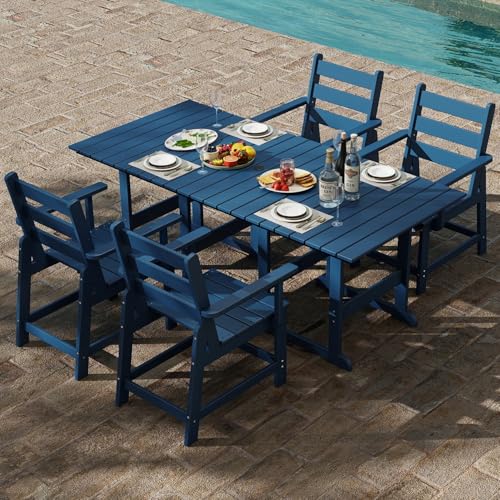 GREENVINES 5-Piece-Outdoor-Table-and-Chairs | HDPE | Patio Furniture | Slatted Dining Sets for 4 | Removable Armrests | Connectable Tables | All Weath