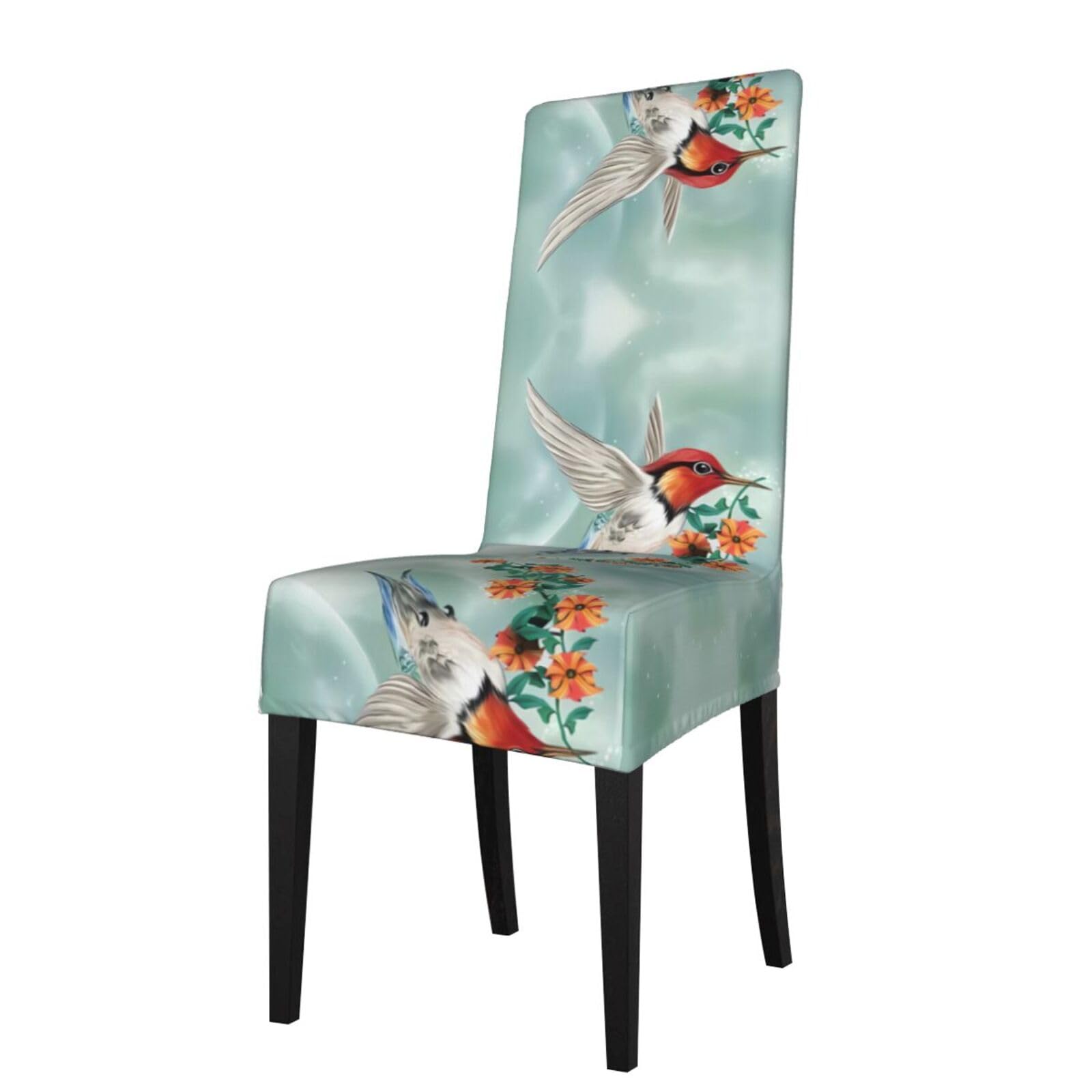 YYHHAOFA Hummingbird is Flying with Flowered Branch Prints Protection Cover for Dining Chair - Stretch Slipcovers, Easy Refresh for Your Dining Room & Event Decor