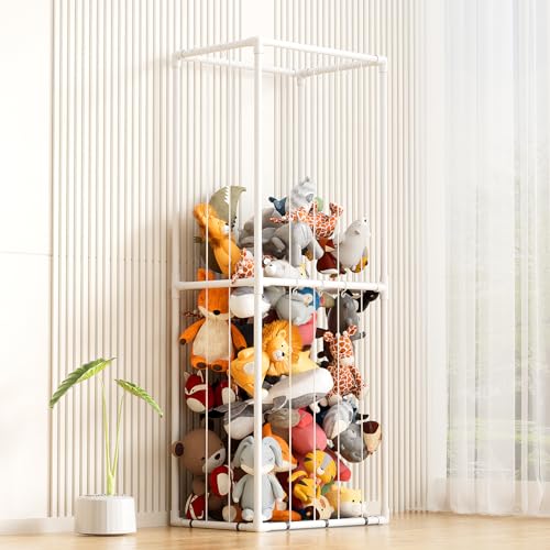 FAYDUDU Organizer per la Cameretta dei Bambini per Animali di Peluche Deposito di Giocattoli Organizzazione di Animali di Peluche con Gabbia Elastica per Stanza dei Giochi, Camera da Letto (Bianco)