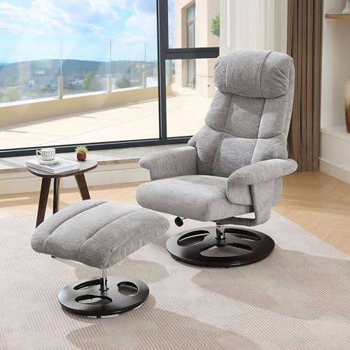 Sillón reclinable gris con masaje y otoman miniatura 1