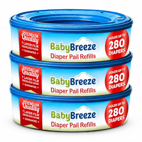 Image of BabyBreeze Diaper Pail Refill Bags Compatible with Playtex Diaper Genie Pails Odor Absorbing Diaper Disposal Trash Bags - 840 Count (3-Pack)