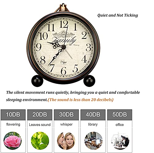 Cookadvan Vintage Alarm Clock, 5.2" European Style Classic Retro Small Silent Desk Clock, Battery Operated/Non-Ticking/Quartz Movement/Easy To Read, Suitable For Kids Bedroom Living Room (Black-2) #TOP6