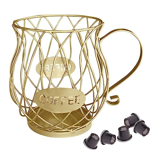 Panier de Rangement de Café, Stockage de Capsule de Café Panier, Panier de Rangement Tasse Café, Panier à Capsules de Café, Panier Coffee Porte Capsule pour la Maison Café Hôtel Ornements (L'or)