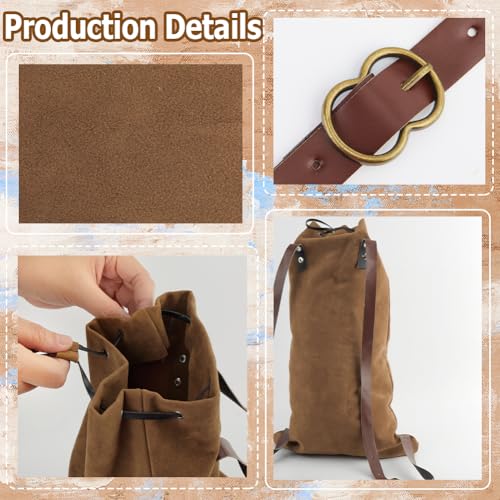 Image of GORGECRAFT Medieval Drawstring Backpack Vintage Fibre Viking LARP Renaissance Bag with PU Leather Straps and Alloy Clasps Portable Pouch for Outdoor Activities Cosplay Gym Workout Swim Beach 18x10.8in