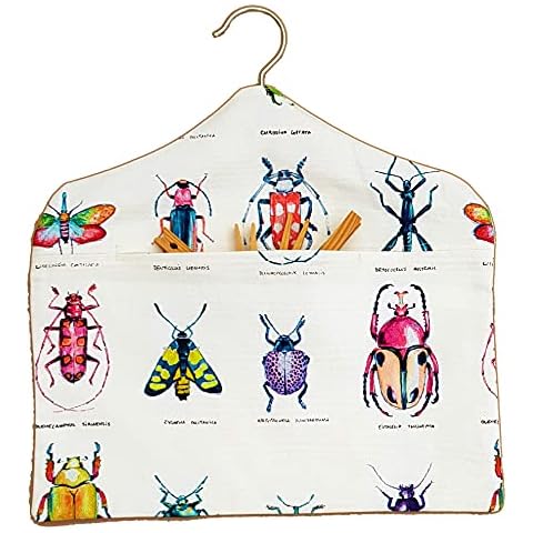 Kelway Crafts Handmade Peg Bag Funky Insects and Butterfly Peg Bag in Cream with Wooden Hanger and Metal Hook by Kelway Crafts Size Medium Colourful Insects and Scientific Names Cover