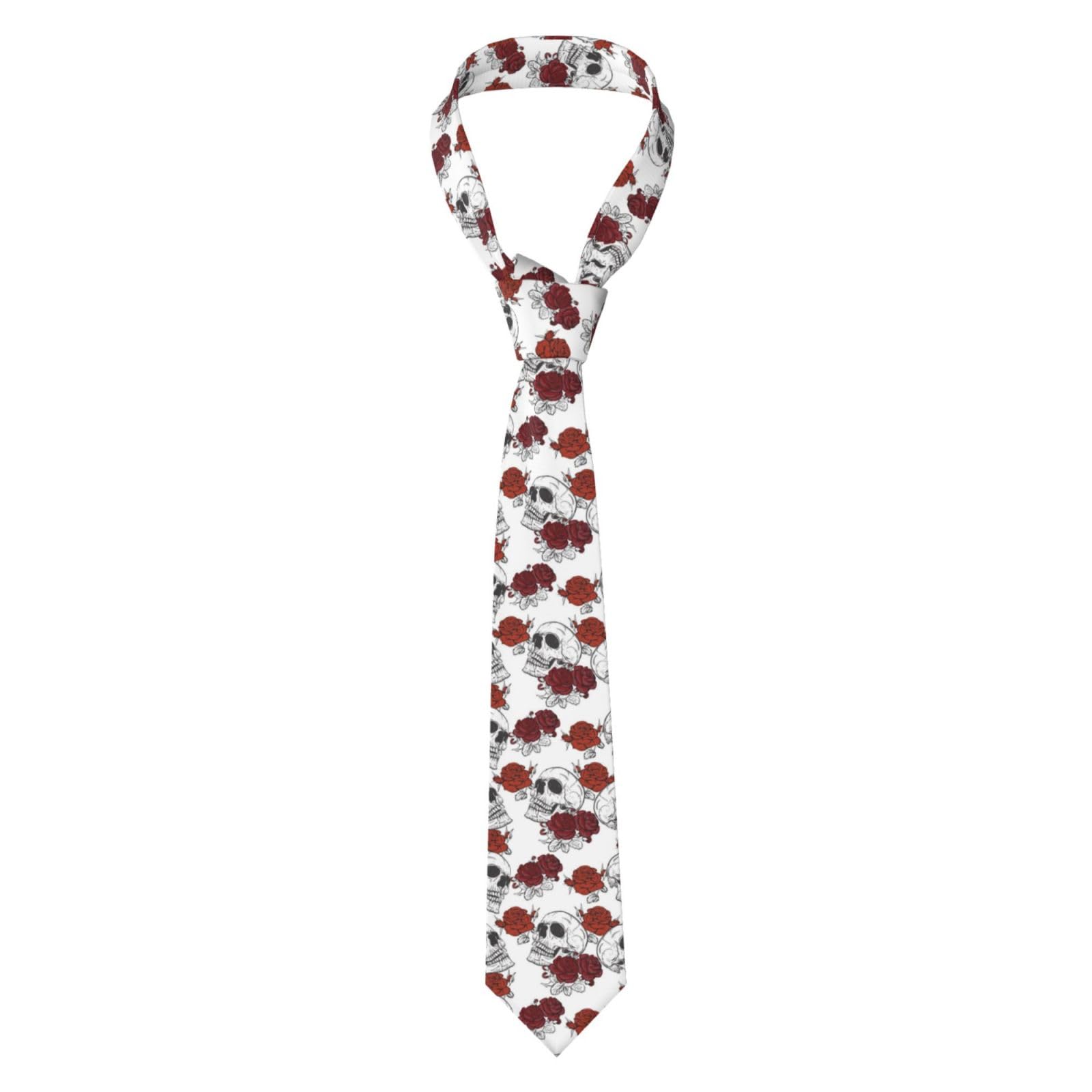 WKSGDSG Men'S Slim Skinny Tie, Floral Skull Fashion Necktie For Suits, Wrinkle-Free Polyester Necktie For Business Wedding Office Party Accessories, Father'S Day/Christmas Gifts For Him