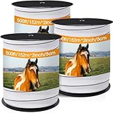 Wowangce 2 Inch x 1500ft/ 457m Electric Fence Tapes with High Visibility 3 Rolls Each 500ft Electric Horse Fence Kit for Horse Livestock