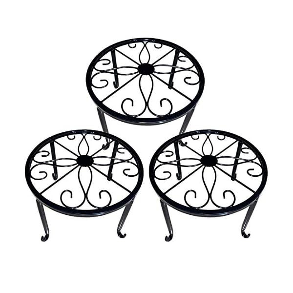 Indoor Plant Stand - Plant Stands Outdoor Metal 3 Pack Durable Round Flower Pot Rustproof Iron Rack Perfect for Home, Garden, Patio（9 Inches, Black）
