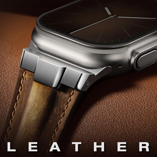 Image of Leather bands Compatible With Apple Watch Ultra Band 49mm 46mm 45mm 44mm 42mm, Superior Genuine Leather Rugged Metal Connector Durable Strap for Men iWatch Ultra3 2 1,Series 11 10 9 8 7 6 5 4 3 SE3 SE