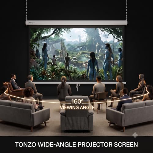 Image of TONZO 100 Inch Projector Screen 16:9 Aspect Ratio Autolock /Instalock Projector Screen White Fabric Matte Manual Projection Screen for Classroom, Home Theater or Office (5 Ft Height x 7 Ft Width)