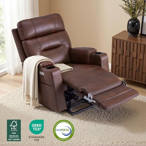 Image of MCombo Lift Chair for Tall Man 6'6'', Dual Motor Power Lift Recliner Chair for Elderly, Lay Flat for Sleeping, Heat and Massage, USB & Type C, Faux Leather 7755 (Dark Brown)