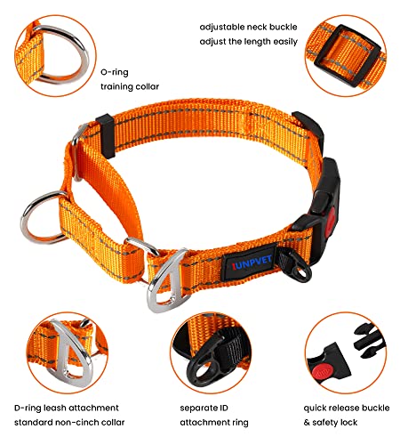 Iunpvet Martingale Dog Slip Collar, Safety Anti-Pull Reflective Stitching Nylon Padded With Adjustable Breakaway Buckle For Medium Large Pets Training Walking(13-14" Neck * 3/4" Wide, Orange) #TOP4