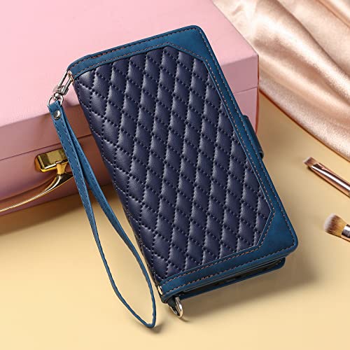 Coque Samsung A57 5G antichoc étui portefeuille cuir bleu QLTYPRI flip case