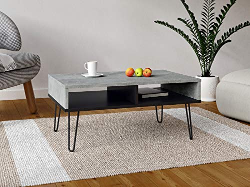 Viosimc Couchtisch Betonoptik Industrial Style Wohnzimmertisch, Beton und Schwarzem Industriesofa Beistelltisch… – Bild 3