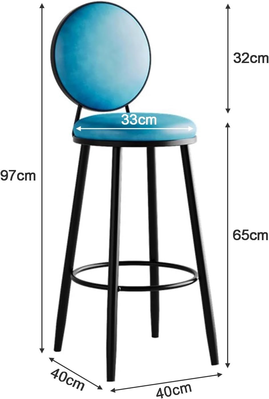 Tabourets de Bar Hauts - Chaises Rondes en Similicuir pour îlot de Cuisine et Coin Repas - Assises élégantes, Hauteur 65 cm, Couleur Bleue - Mobilier Moderne