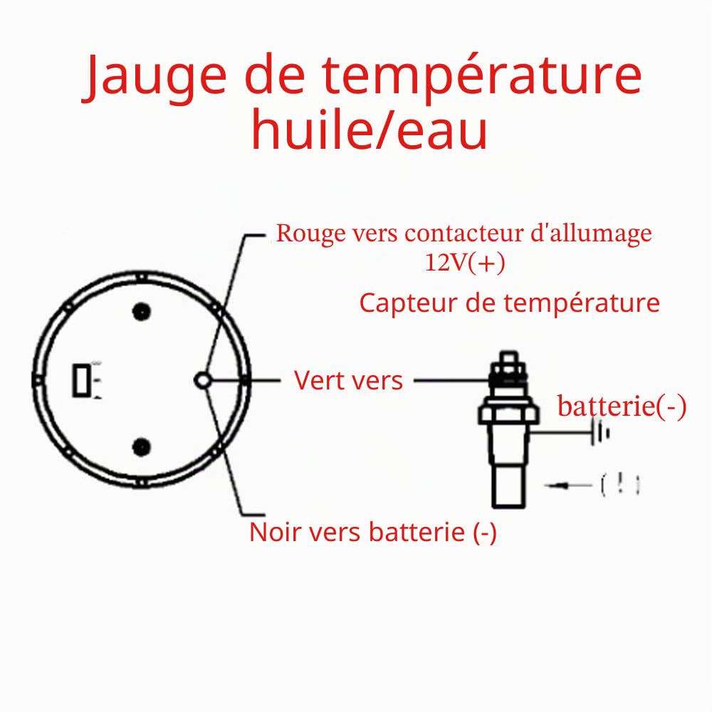 2" 52mm Noir Voiture Moteur Numérique Lumière Rouge de LED Indicateur de température de l'eau Mètre Jauge