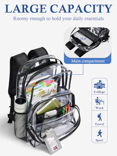 Image of Clear Backpack for School, 19 inch Large Heavy Duty-TPU See Through Bookbag for Boys Girls and Adult, Transparent Backpack With Multi-Pockets for College Work Gym Sport, Black