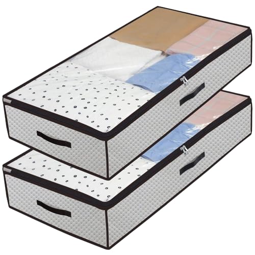HEALSOPTHY 2 piezas Bolsa de Almacenaje Bajo Cama de No Tejida Gris Organizador Grande con Ventana para Ropa Edredones y Mantas Resistente y Lavable para Hogar