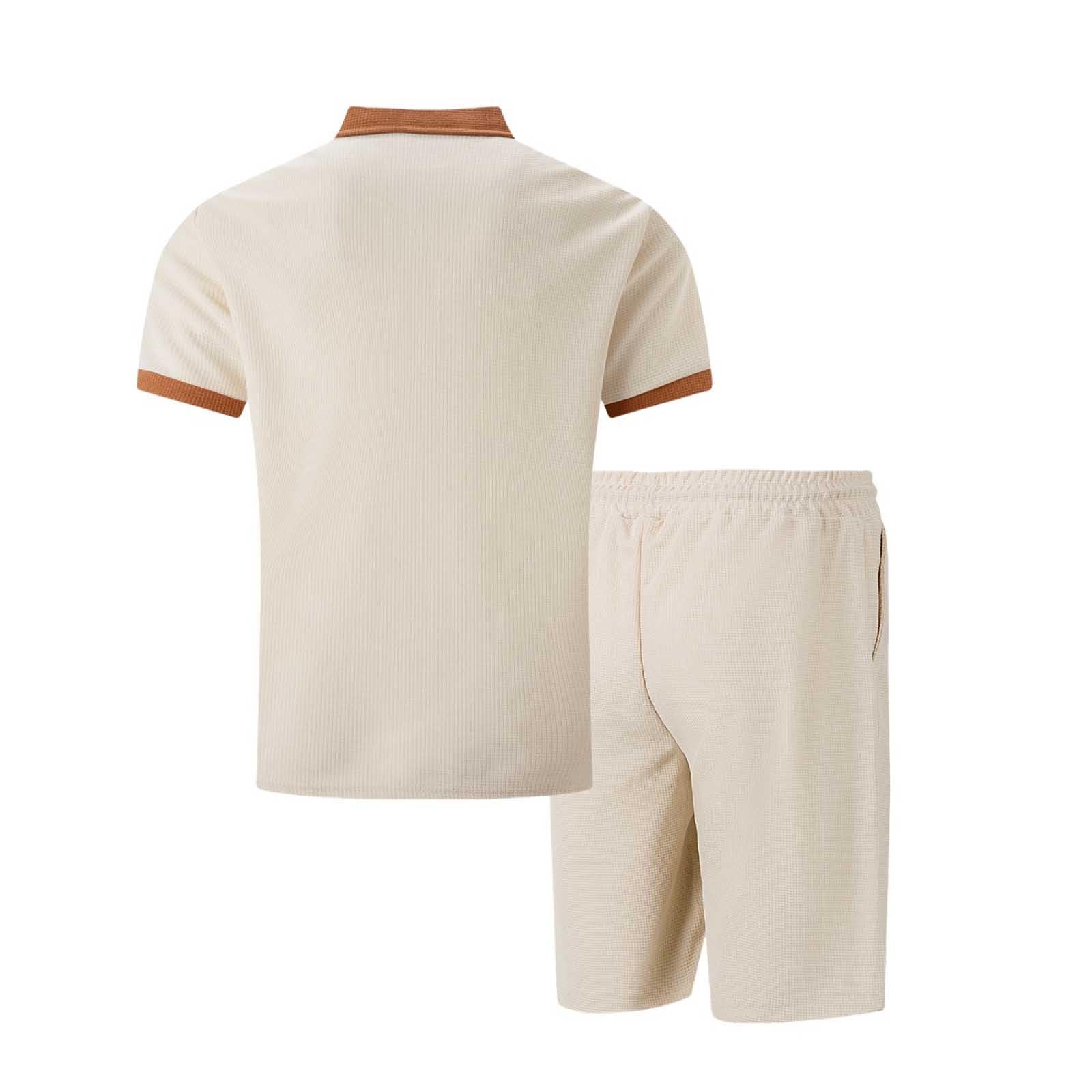 Generico Tuta Completa Uomo Con Colletto Reversibile E Tasche Maglietta A Maniche Corte E Pantaloncini Corti Set Casual Elegante Traspirante E Comodo Per L'Estate Completo Uomo Estivo