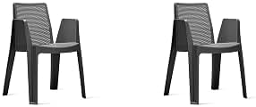 GARBAR PLAY Set 2 Silla Con Brazos Exterior | jardín, terraza, balcón, picnic, camping, catering, eventos, reuniones | diseño, ligero, apilable | Gris oscuro