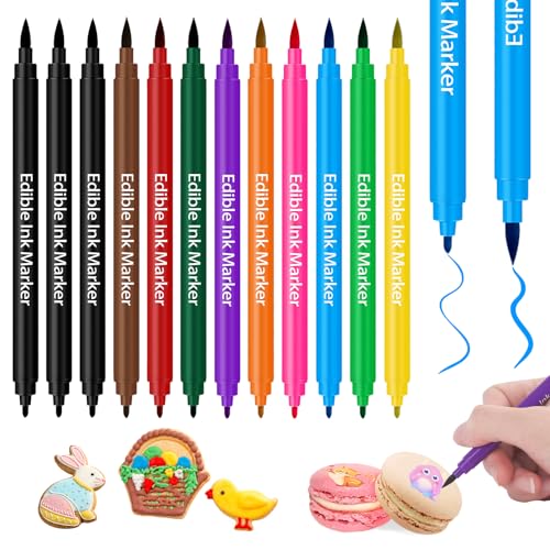 Muyohix 12 Pcs Stylo Colorant Alimentaire, Stylo Marqueurs Comestibles, Edible Pigment Pen Marqueur Double Face, Feutre Alimentaire Stylo Décoration Oeufs de...