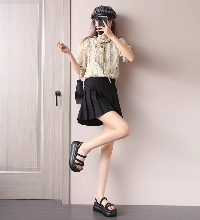 Women's Leather Round Open Toe Platform Slide Sandals， Fashion Slip-On Comfort Sandals Summer Casual Non-Slip Walking Beach Slippers2