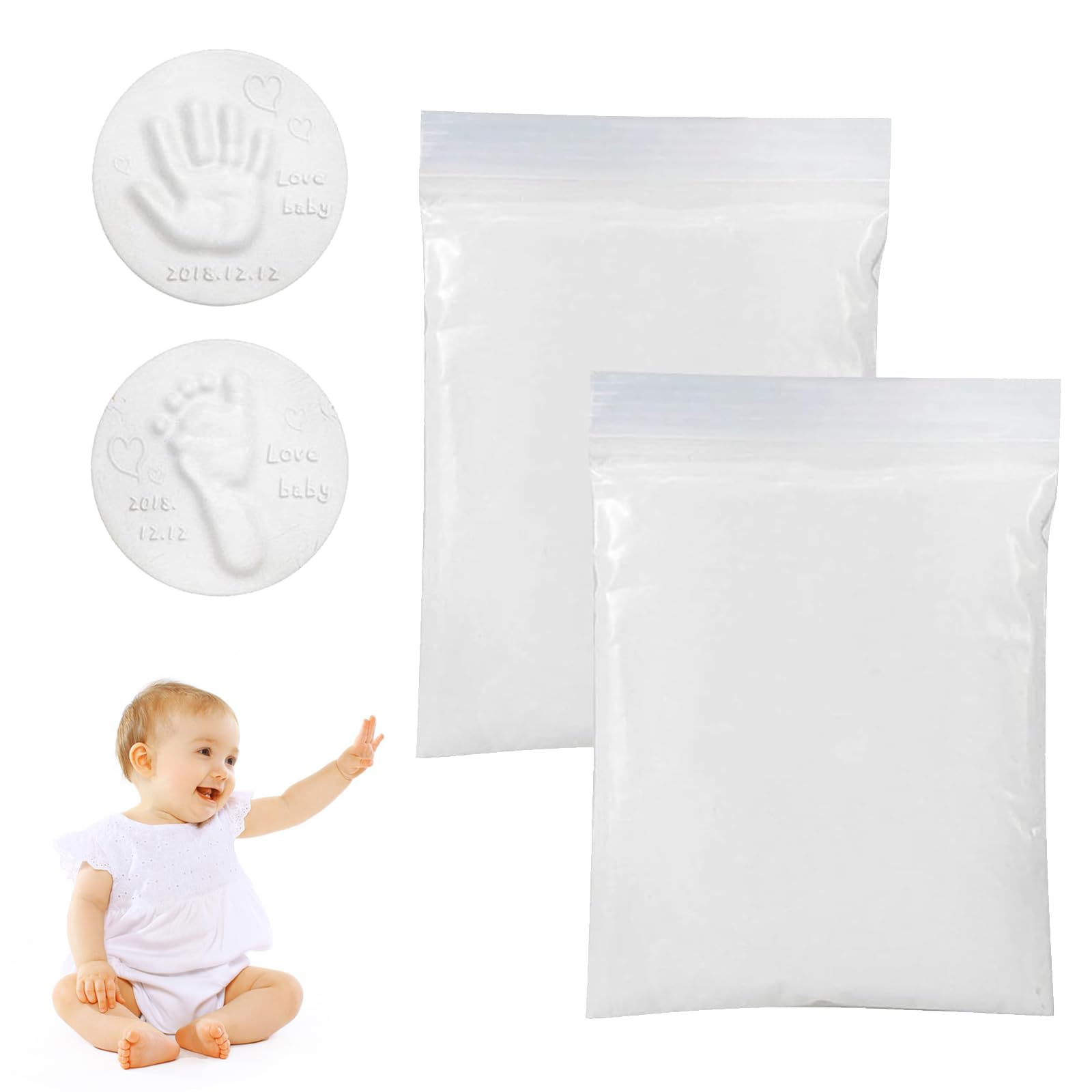 Kit d'Empreintes de Bébé Argile 3D pour Mains et Pieds, Argile Molle, Cadeau Naissance 2PC