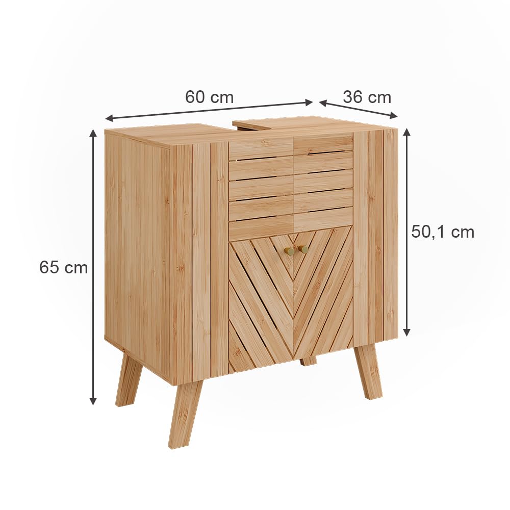 Vicco Waschbeckenunterschrank Lucie, Bambus, 60 x 65 cm mit 2 Türen, zur platzsparenden Aufbewahrung von Badutensilien geeignet